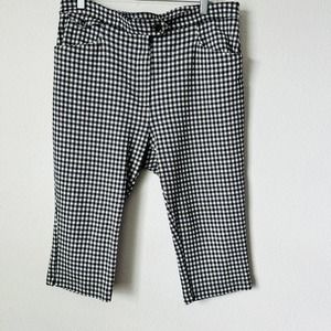 By Anthropologie Black and White Gingham Plaid Cropped Capri Pants Sz 14